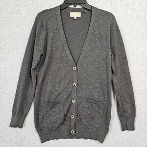 Joan Vass Cardigan Size M Womens Gray Casual Clasp Long Sleeve Sweater